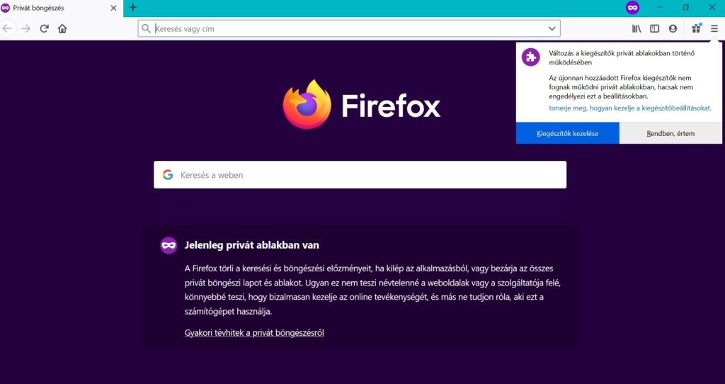 Inkognitó mód Firefox