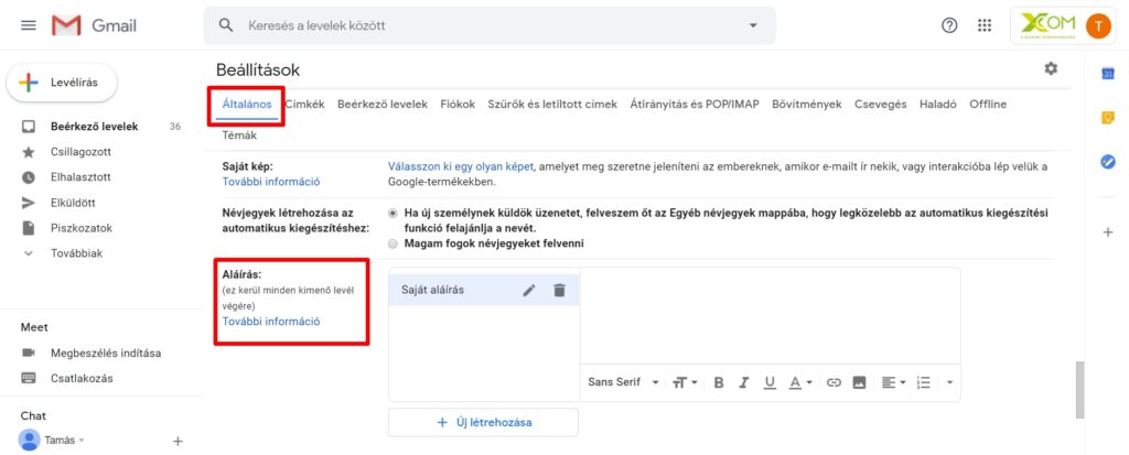 Gmail aláírás beállítása