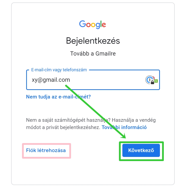 Gmail fiók hozzáadásának menete