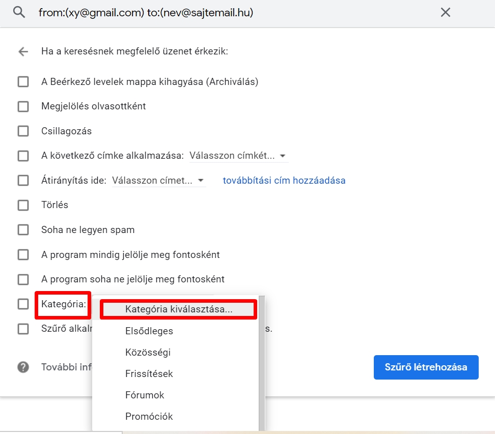 Gmail kategóriák
