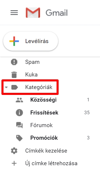 Gmail kategóriák