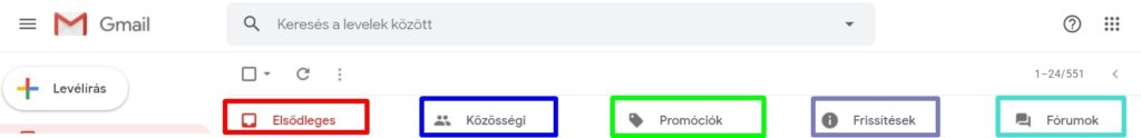 Gmail kategóriák