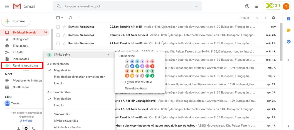 Gmail címke testreszabása