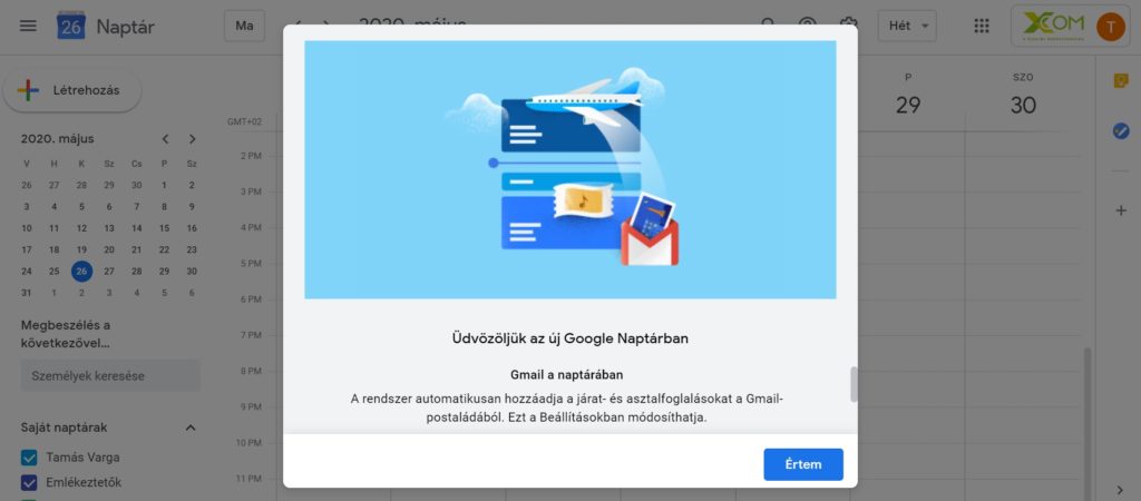 Google naptár első bejelentkezés