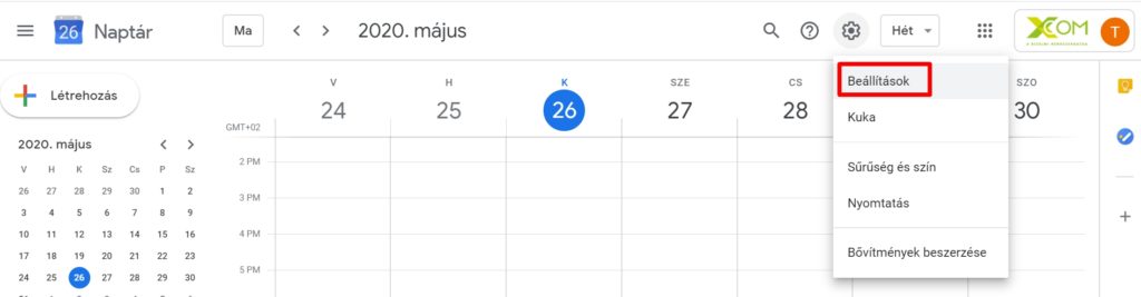 Google naptár beállításai