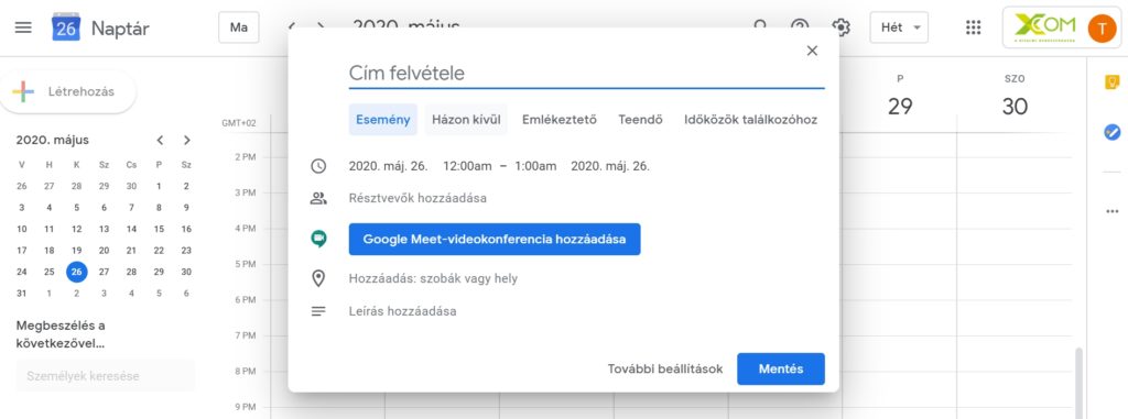 Esemény részleteinek megadása a Google naptárban