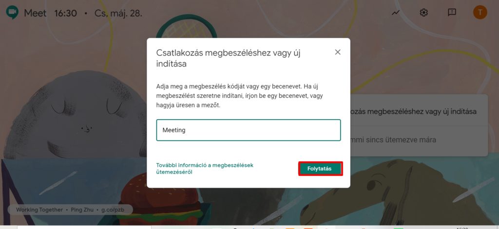 Új Google Meet megbeszélés