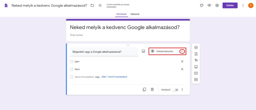 Kérdések a Google Űrlapokban