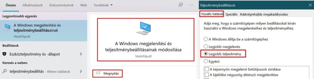 Windows 10 teljesítménybeállítások beállítása a számítógép gyorsítása érdekében