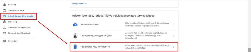 Gmail adatok letöltése, törlése