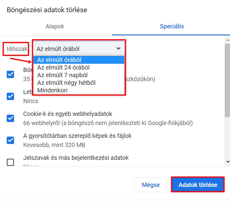 Böngészési adatok törlése a Chrome-ban