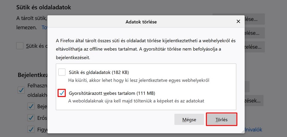 Adatok törlése Mozzilla Firefox