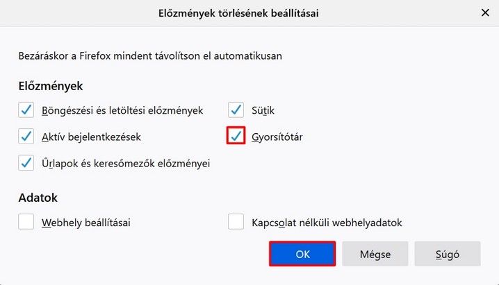 Mozzilla Firefox a gyorsítótár automatikus törlése