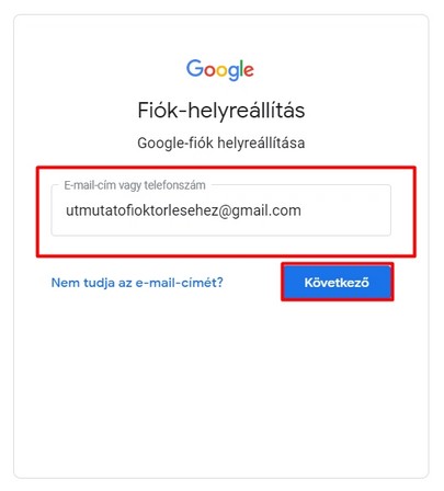 Gmail visszaállítása