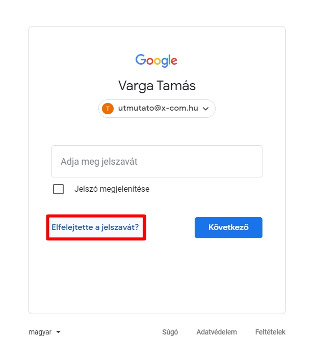 Gmail elfelejtett jelszó