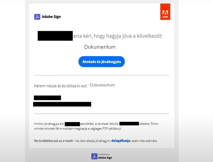 Adobe Sign kérés: átnézés és jóváhagyás